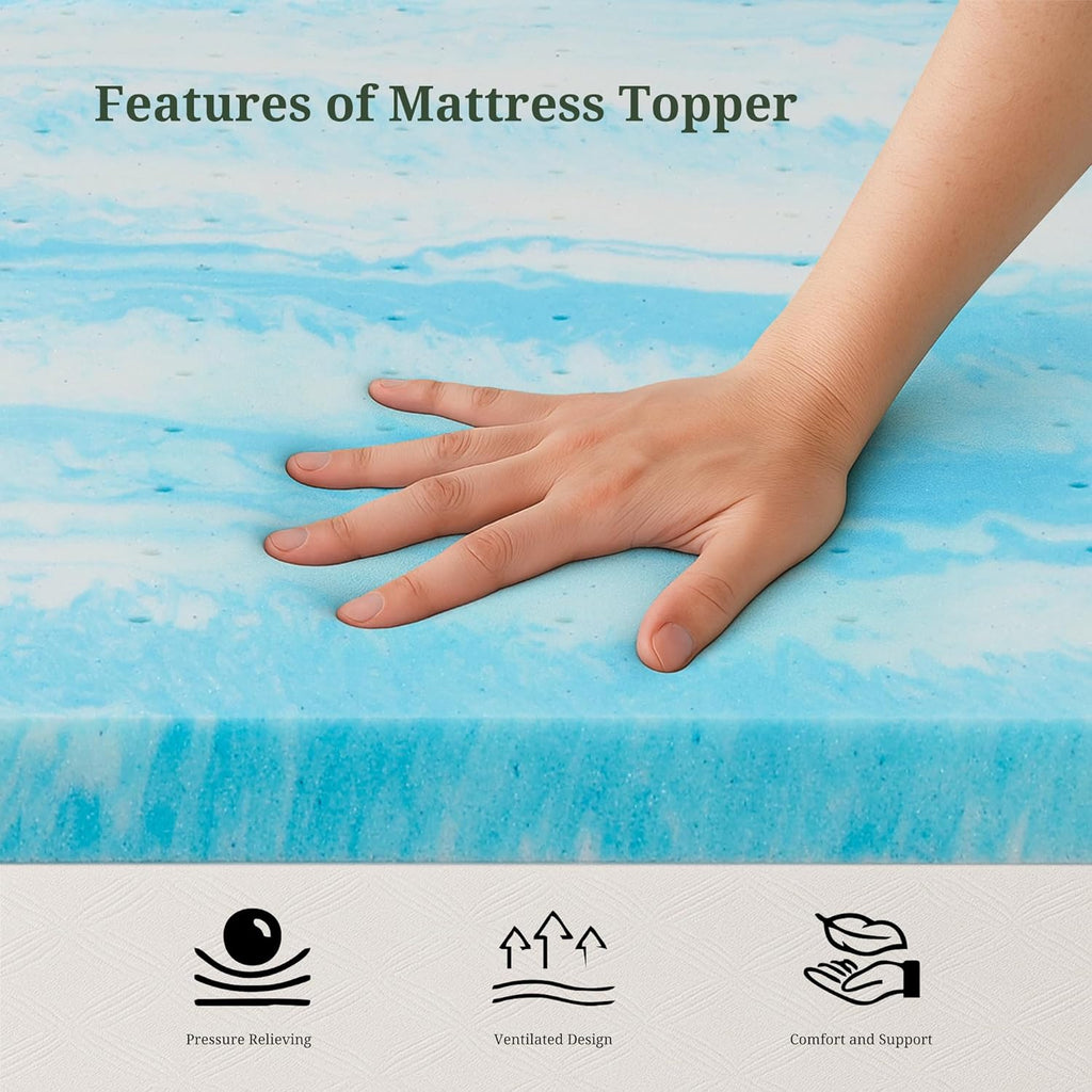 Skiennix Memory Foam Mattress Topper - 3 Inch Gel-Infused Pressure Relief Pad for Twin Beds