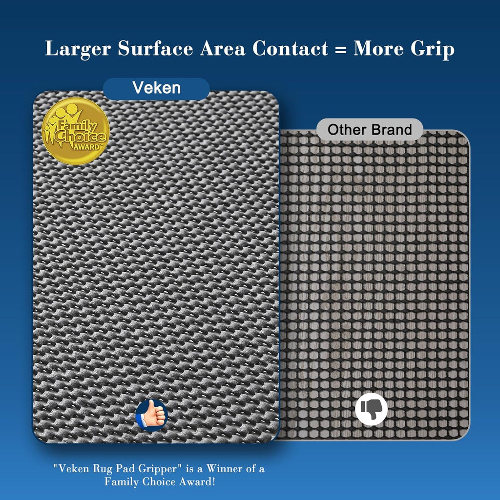 Veken Rug Pad Gripper - Non-Slip Thick Dark Grey Mat for Hardwood & Tile Floors | 6x9 Ft Size