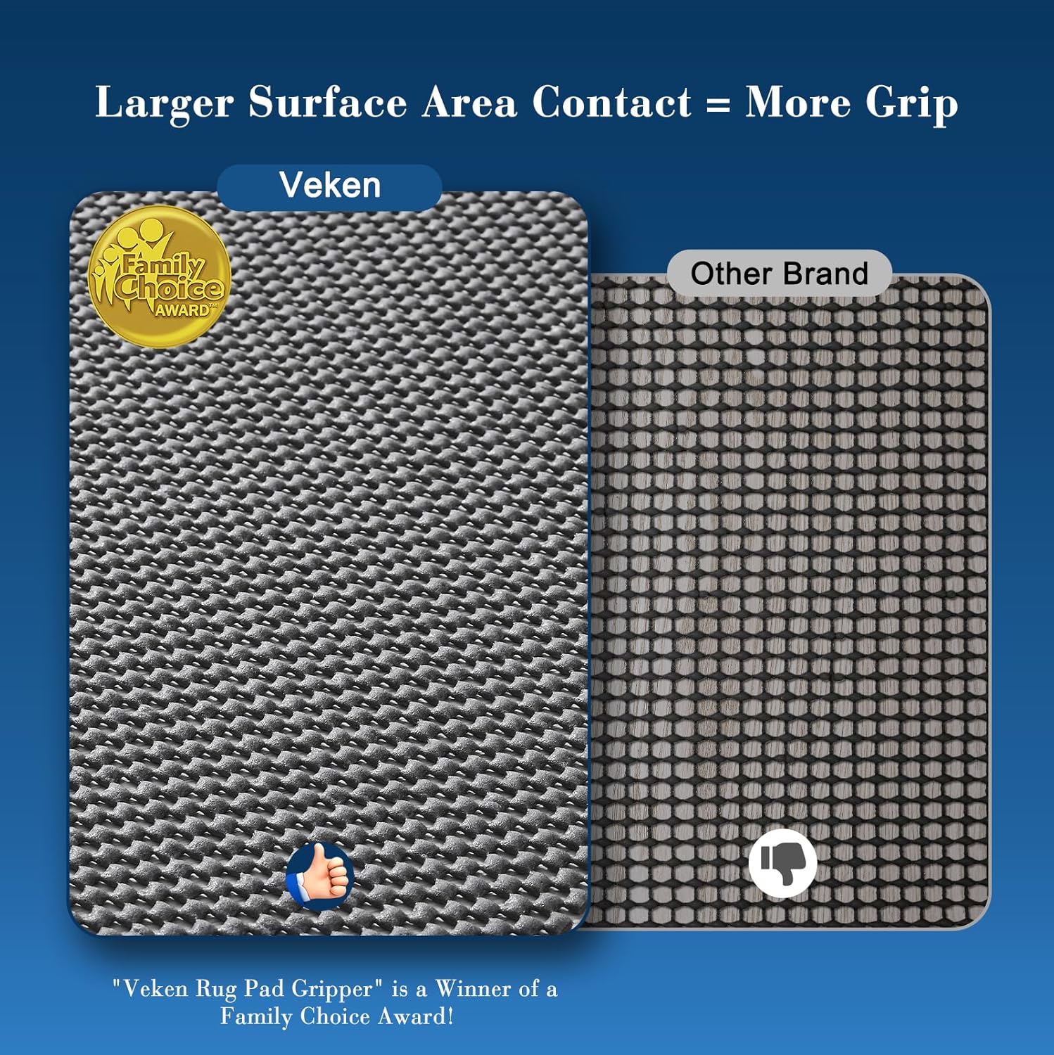 Veken Rug Pad Gripper - Non-Slip Thick Dark Grey Mat for Hardwood & Tile Floors | 6x9 Ft Size