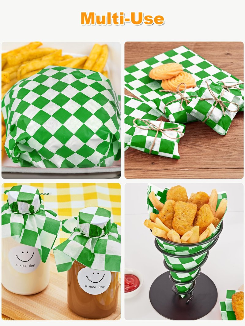 SMARTAKE 12 x 12 Inches Wax Paper for Food, 250 Pcs Non-Stick Hamburger Patty Paper, Square Sandwich Separators Wrapping Paper, for Lunch, Restaurants, Barbecues, Picnics, Parties, Green Plaid