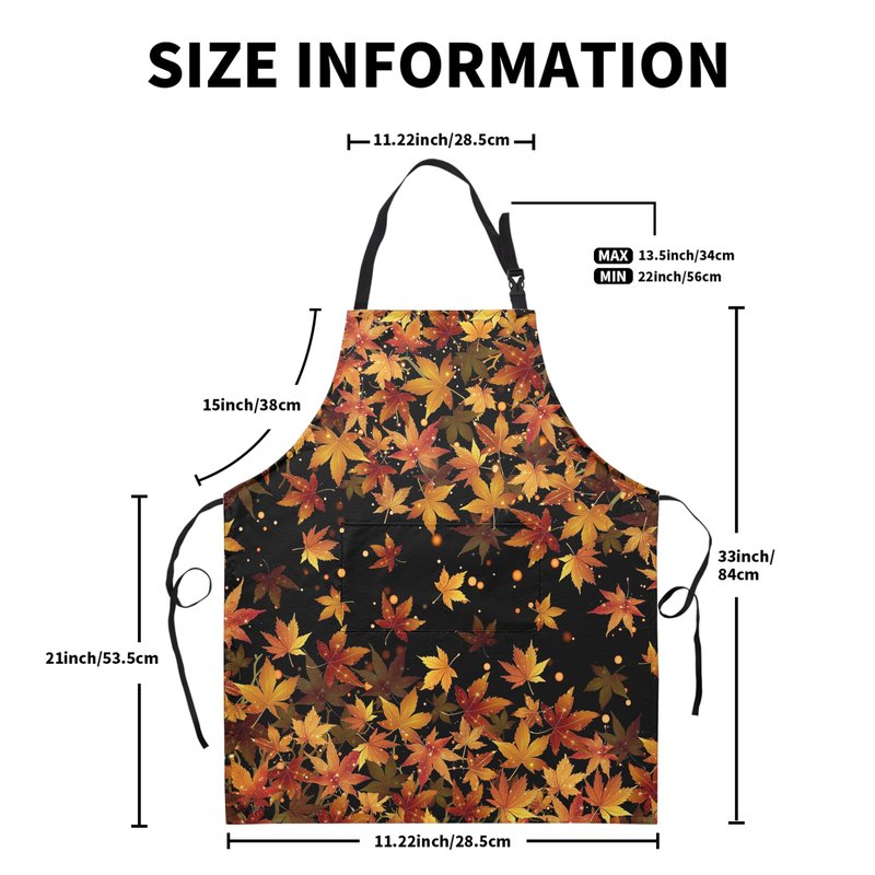 Kwlegh Fall Aprons for Adults Women Men Golden Red Maple Leaves Apron with Pockets Adjustable Strap Kitchen Chef Apron Black Cooking Apron for Cooking Barbecue Crafting Sewing
