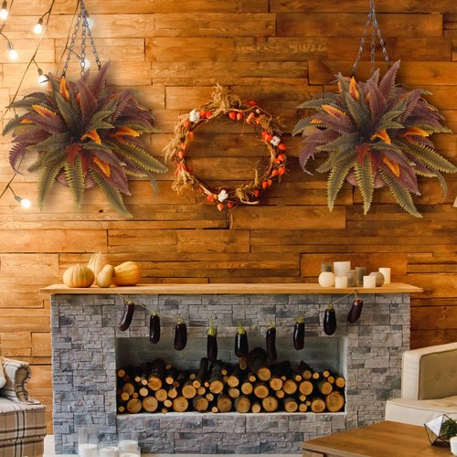 Luinabio 2 Pack 44'' Artificial Boston Fern Fall Porch Decor Hanging Plants Natural Indoor Outdoor Large Fake Ferns for Home, Garden, Thanksgiving, Autumn Decor