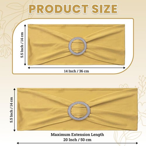 MDS-MEGADECORSUPPLY Chair Sashes - 100 Pack Gold Spandex Stretch Covers with Buckle Slider for Weddings & Events