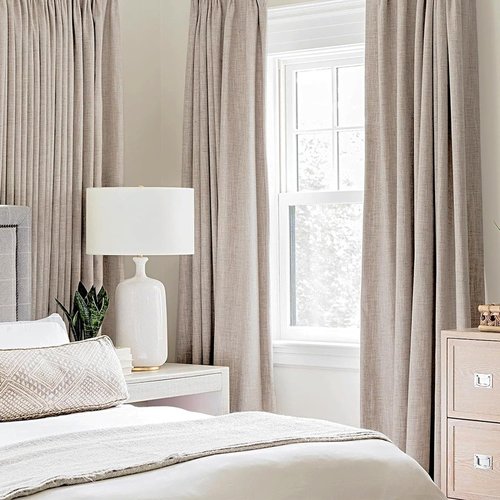 MIULEE Linen Blackout Curtains - 100% Room Darkening Thermal Insulated Grommet Panels | Khaki, 42"x84" (2 PCs)