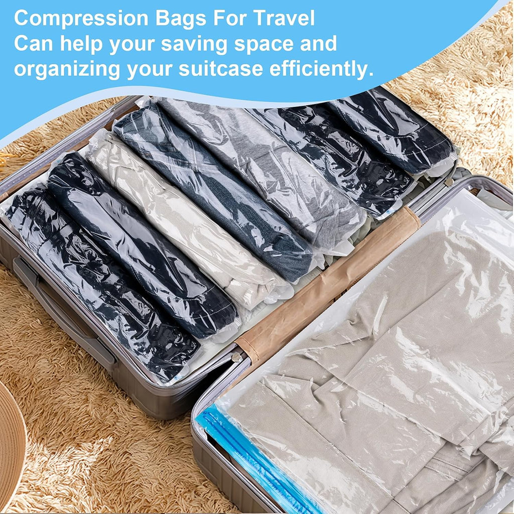 Skiennix Compression Bags - 10 PCS Space Saver Bags for Travel | No Vacuum Needed, 3 Sizes for Clothing Storage