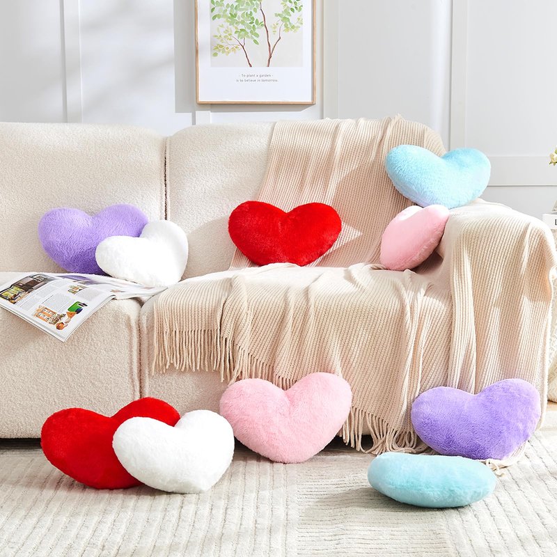 Gowwye 2 Pcs Pink Heart Pillow,Cute Heart Shaped Pillow Plush Heart Throw Pillow Set for Bed Livingroom Sofa Home Decor Girls Women Valentine (mini-12.9"x9.8")