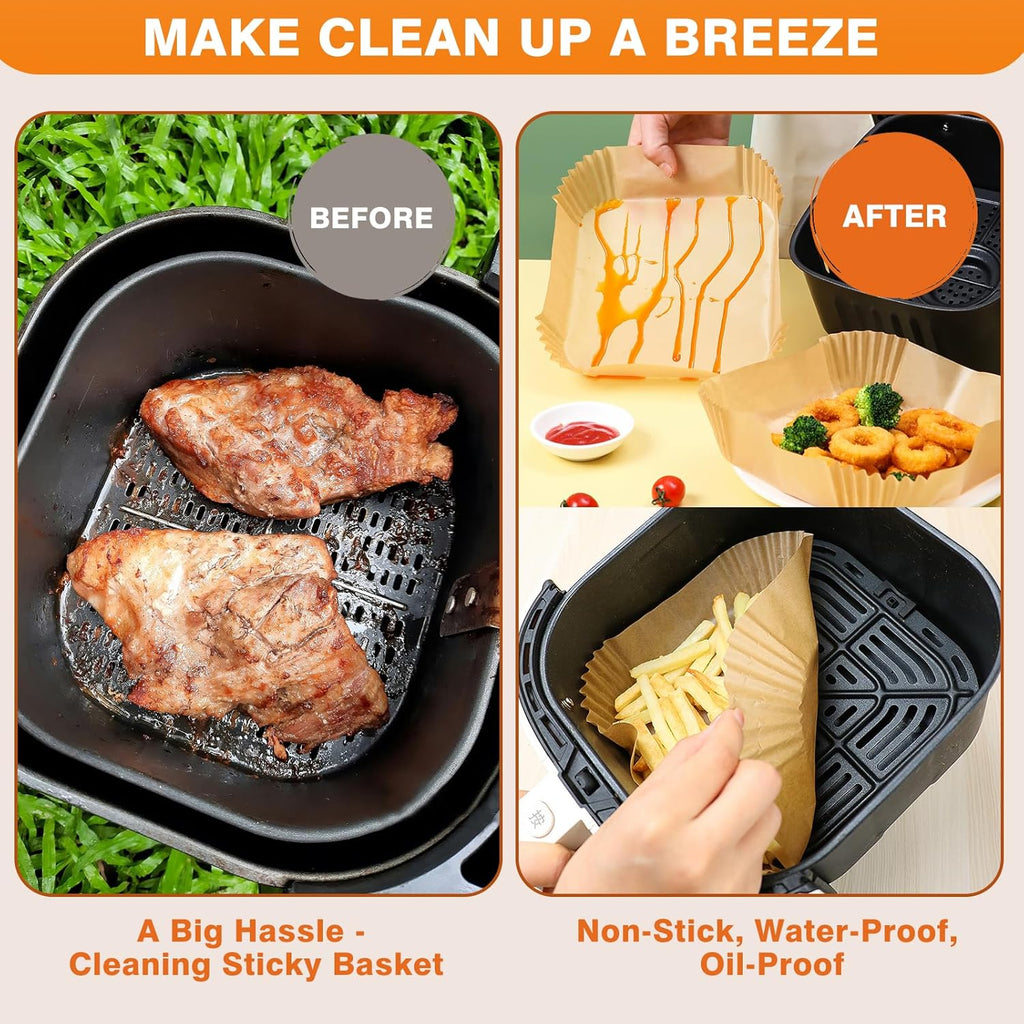 Vailnd Air Fryer Liners - 100 Pcs Disposable Oil-Proof Parchment Sheets for 8-12 QT Air Fryers