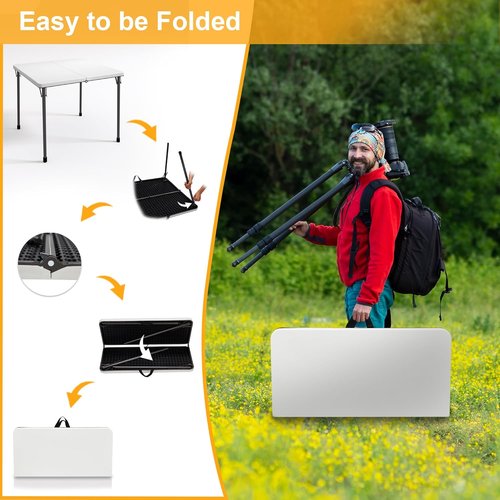 Kasunpul 34" Folding Table - Portable Square Card Table with Collapsible Legs & Carrying Handle | Ideal for Camping, Picnics, Office & Parties - White