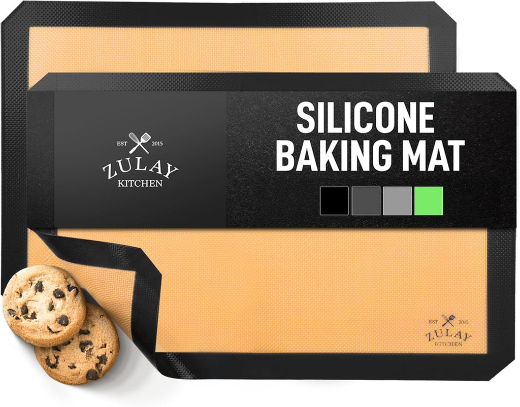 Zulay Kitchen Silicone Baking Mat 2-Pack - Reusable Nonstick Sheets for Oven & Pastry | Easy to Clean, Heat Resistant (Black)