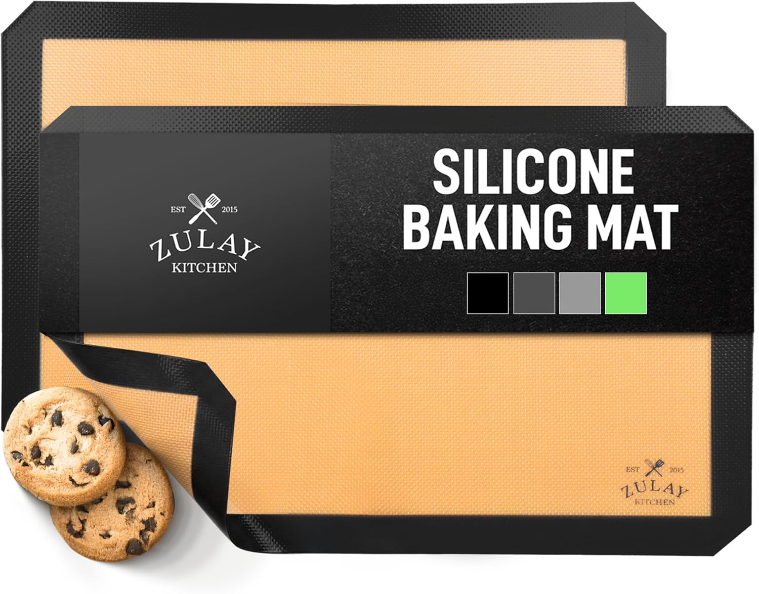 Zulay Kitchen Silicone Baking Mat 2-Pack - Reusable Nonstick Sheets for Oven & Pastry | Easy to Clean, Heat Resistant (Black)