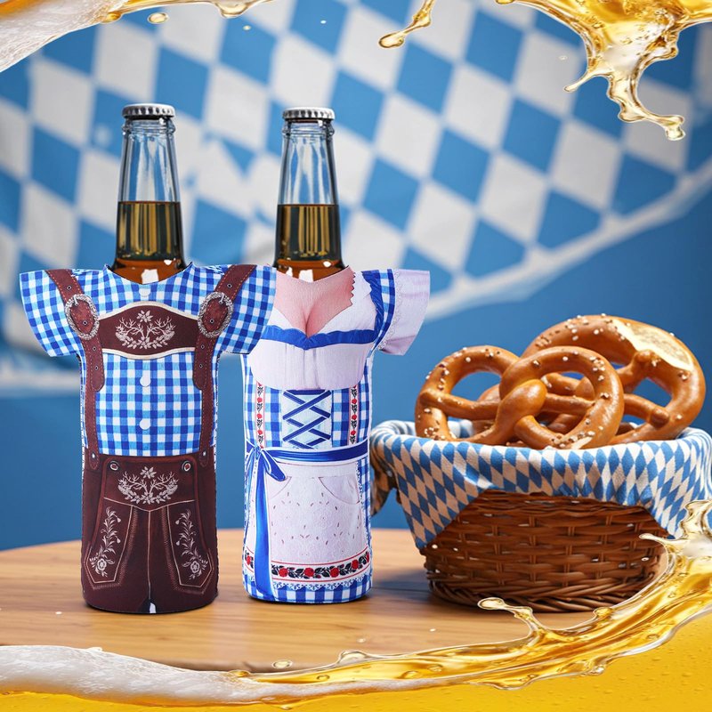 LemonRoad 8 Pcs Oktoberfest Decorations Beer Bottle Insulator Sleeves Beer Bottle Cooler Bavarian Party Decorations & Coolers Keeps Cold and Hands Warm Gift for Couples and Oktoberfest Lovers