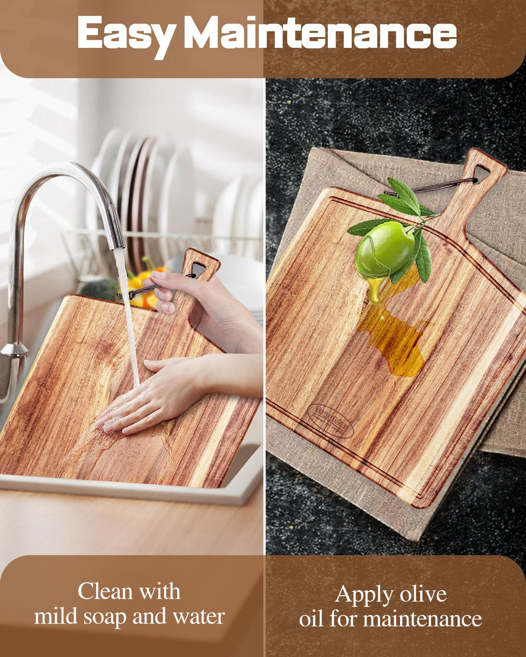 Acacia Wood Cutting Board-Square wood cutting board with handle-charcuterie boards-Serving Board-Pizza Board-Cheese Board.decorative cutting boards for kitchen-Multipurpose & Durable，Large 17" x 13"