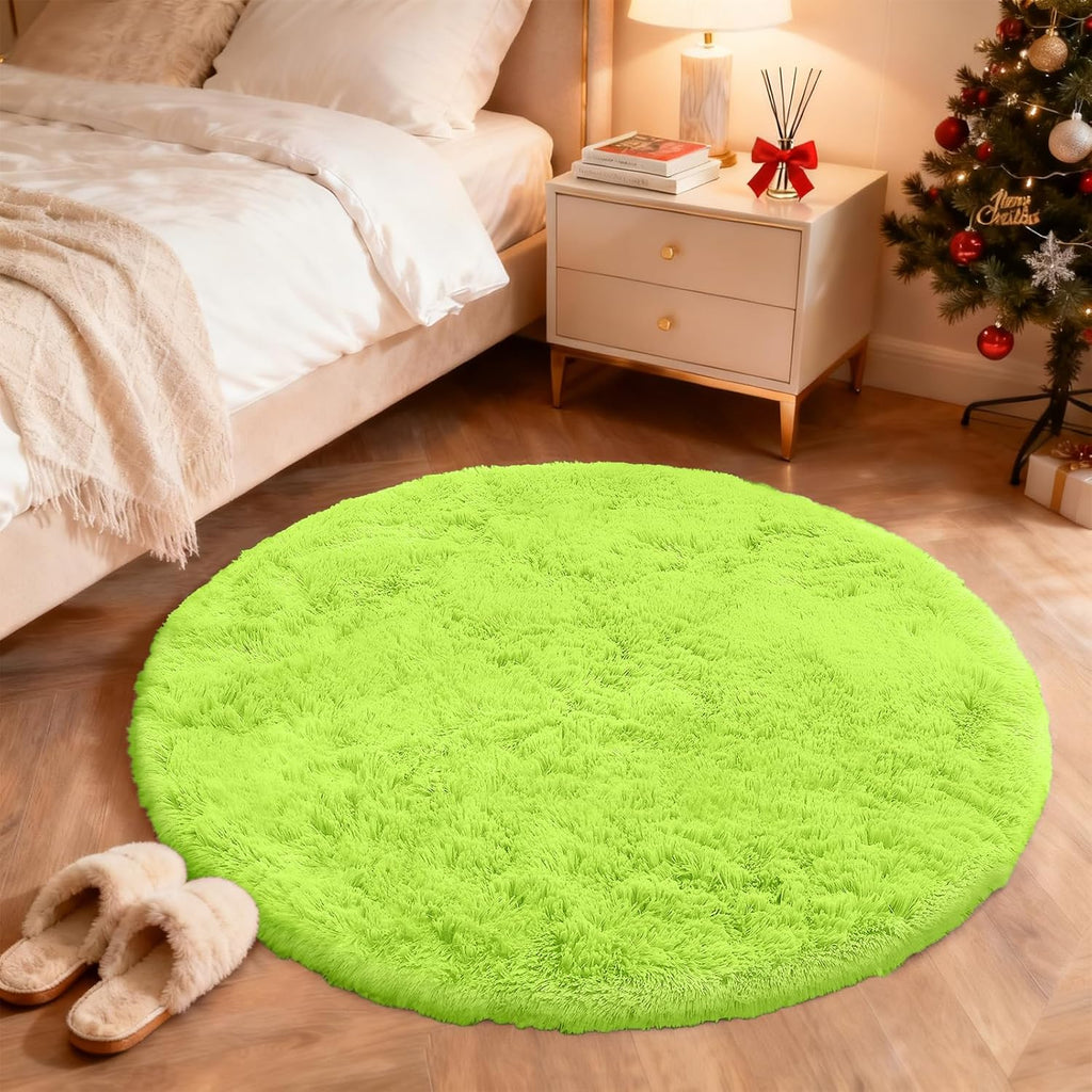 OLANLY Round Lime Green Area Rug - Soft, Machine Washable 4 ft Circle Carpet for Bedrooms & Nurseries