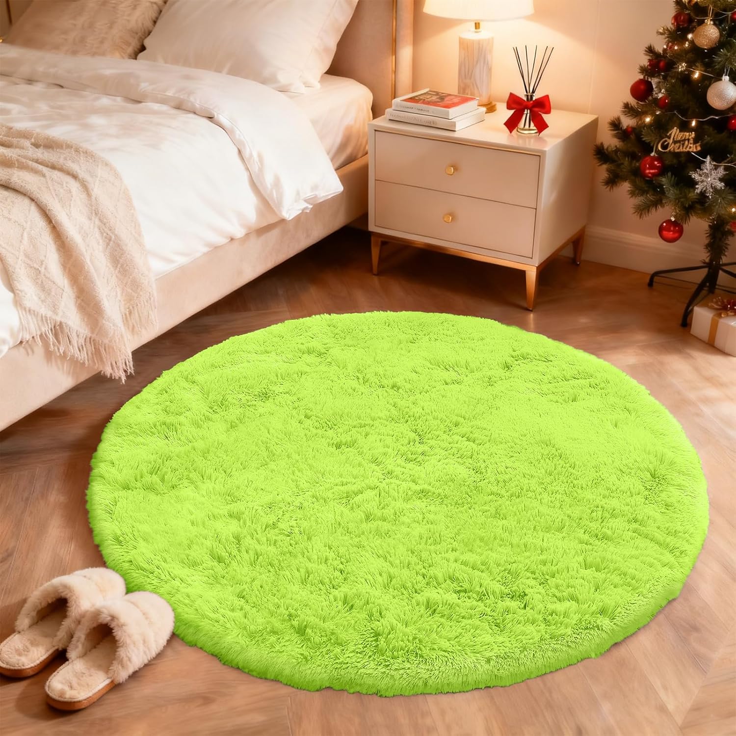 OLANLY Round Lime Green Area Rug - Soft, Machine Washable 4 ft Circle Carpet for Bedrooms & Nurseries