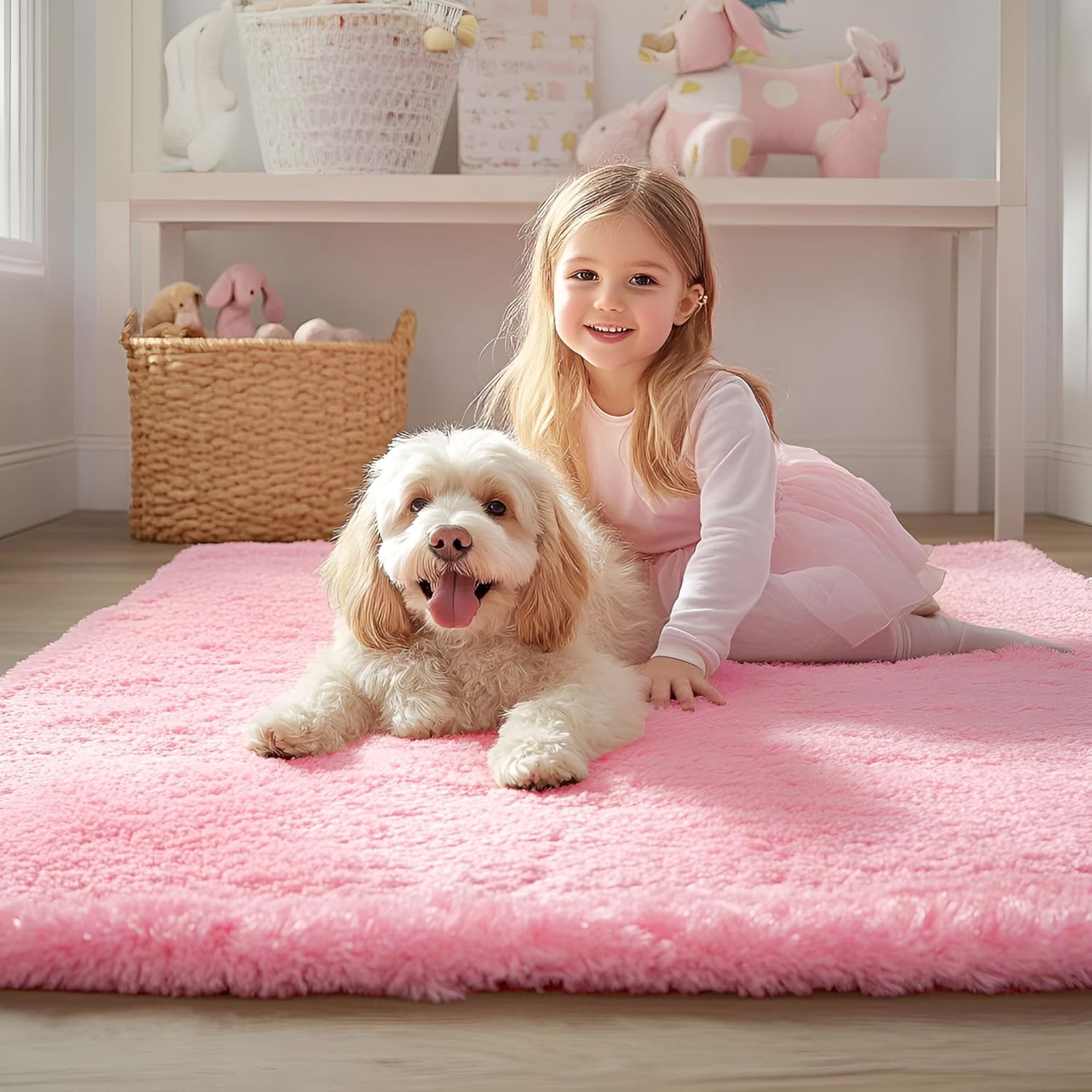 OLANLY 2x8 Soft Fluffy Machine Washable Runner Rug - Perfect for Hallways & Bedrooms | Pink Shaggy Design