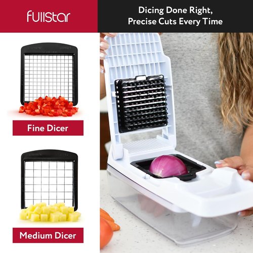 Fullstar Vegetable Chopper & Mandoline Slicer - 9-in-1 Kitchen Food Chopper with Container & Grater (White)