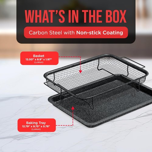 Bakken Swiss Crisper Tray - 2-Piece Non-Stick Set for Healthier Cooking | Gray Marble Design