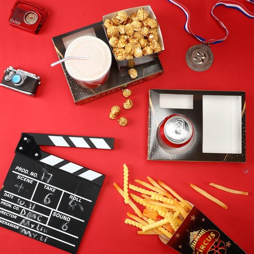 Faccito 36 Pcs Movie Night Snack Trays Theater Snack Boxes Disposable Cinema Paper Holder Movie Night Neon Glow Party Supplies for Popcorn Food Candy Drink Party Favors(Black Gold,Cute Style)