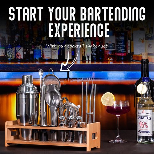 Yelusonw 26-Piece Cocktail Shaker Set - Bartender Kit with Stand, Shakers for Cocktail with All Shakers Bartending Bar Tool for Drink Mixing, Home, Lounge & Party
