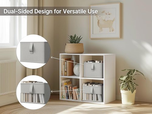 Foldable Storage Bins - Clear Window Fabric Organizers for Closet & Shelves | Odor-Free, Breathable Storage Boxes - 11.5x8.75x6.5in, Gray, 3-Pack