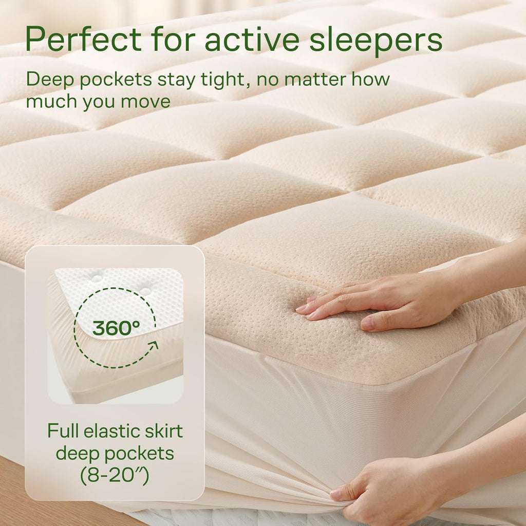 Skiennix Ultra Soft Twin Size Mattress Topper - Bamboo Viscose Pillow Top for Full Body Support - Naturally Cooling, Beige