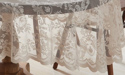 Warm Home Designs 90 Inch Round Tablecloth with English Rose Design. Use as Circle Tablecloth, Rustic Tablecloth or as Elegant Lace Table Cloth. Linen Gold Table Clothes for 6-8 Guests. LTC Linen 90"