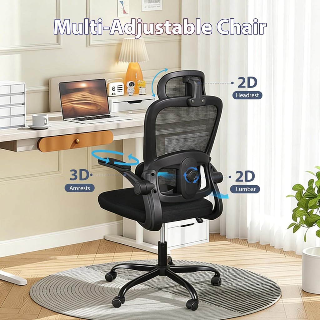 Skiennix Ergonomic Office Chair - High Back Mesh Design with Adjustable Lumbar Support & Headrest