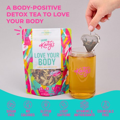 Katy’s Love Your Body Detox Tea | Green Tea, Ginger & Cinnamon | Lightly Caffeinated Herbal Wellness Blend | Crème Brûlée Flavor | Smooth & Comforting | 30+ Cups | Woman-Owned | 2.25oz Pouch