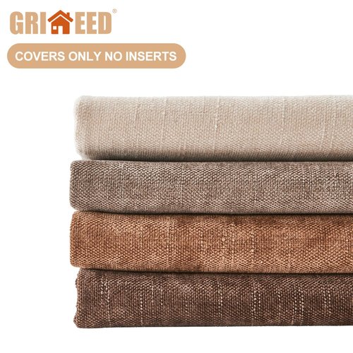GriNeed Pack of 4 Throw Pillow Covers 18x18 Inch Chenille Textured Neutral Brown Soft Pillow Covers Solid Decorative Farmhouse Cushion Covers Home Boho Western Decor for Couch Sofa Bed Living Room