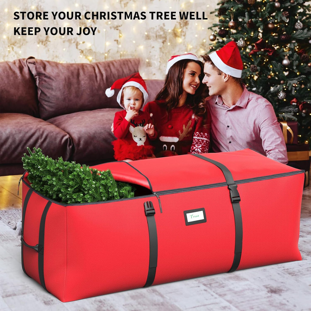 Skiennix Christmas Tree Storage Bag - Fits Up to 7.5Ft Artificial Trees | Waterproof 600D Oxford Fabric, Double Zipper & Buckle Straps, Easy Carry Handles - Red