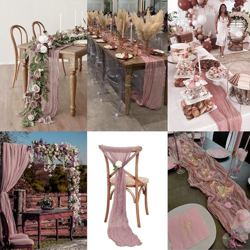 LuxeLouise Cheesecloth Table Runner - 120 Inch Chiffon Gauze for Elegant Table Decor | Dusty Pink, 2 Pack