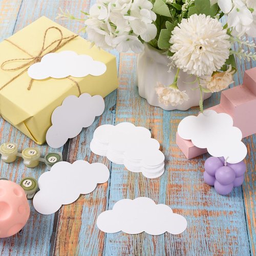 MixTeach 200 Pcs White Cloud Cutouts - 4-Inch Double-Sided Paper Shapes for Classroom Decor | DIY Kids Crafts