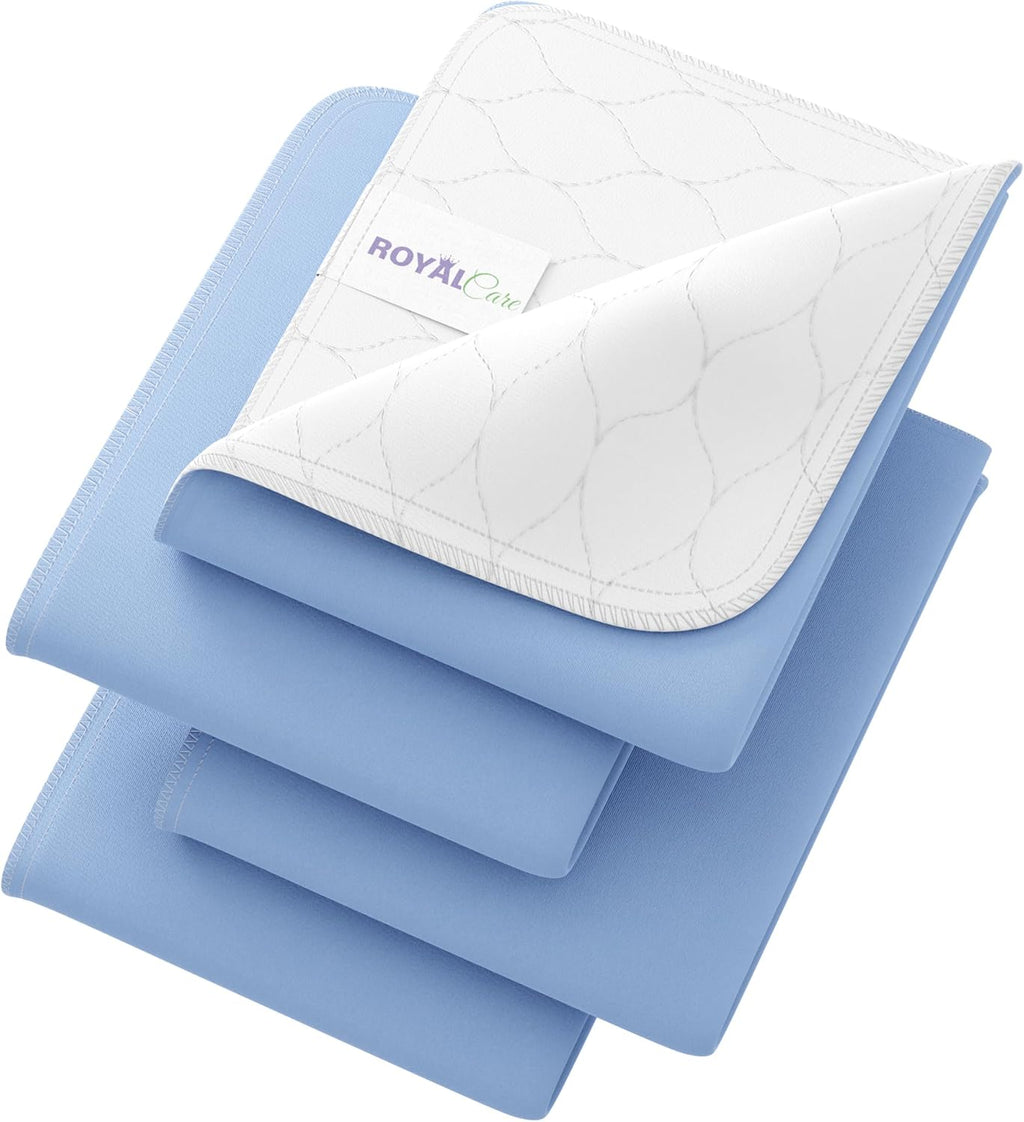 Skiennix Incontinence Bed Pads - Reusable Waterproof Underpads for Chairs & Mattresses - Highly Absorbent, Machine Washable - 34x36 Inches, Blue (Pack of 4)