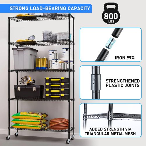 Simple Deluxe 5-Tier Storage Shelves, 21" W x 12" D x 54" H Adjustable Heavy Duty Wire Metal Shelving Unit, Chrome
