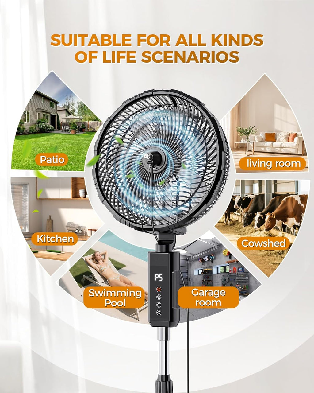 Skiennix Outdoor Misting Fan - 12-Inch 20000mAh Portable Cooling Fan for Patios & Bedrooms | 2-in-1 Oscillating Design with Remote & Timer