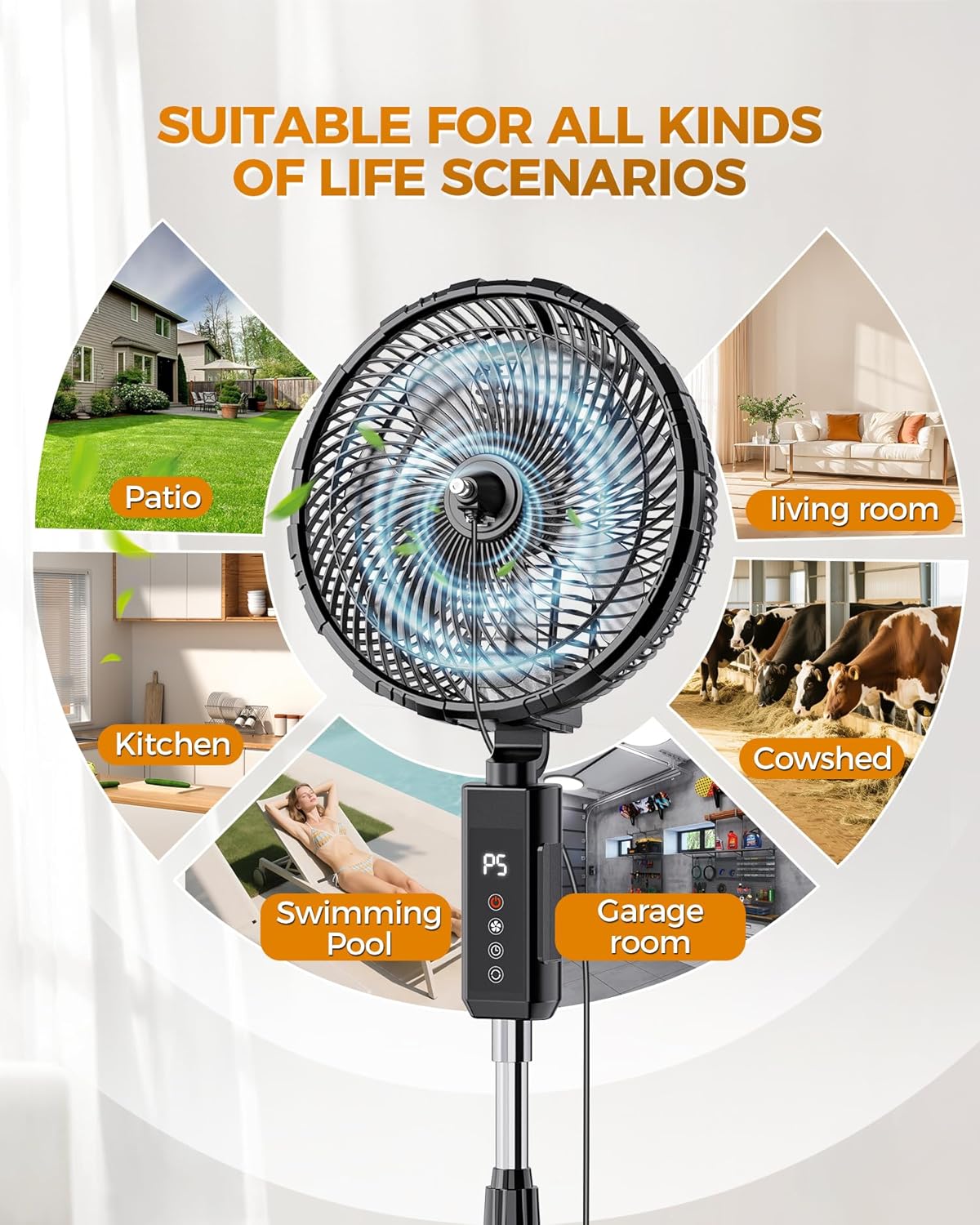 Skiennix Outdoor Misting Fan - 12-Inch 20000mAh Portable Cooling Fan for Patios & Bedrooms | 2-in-1 Oscillating Design with Remote & Timer