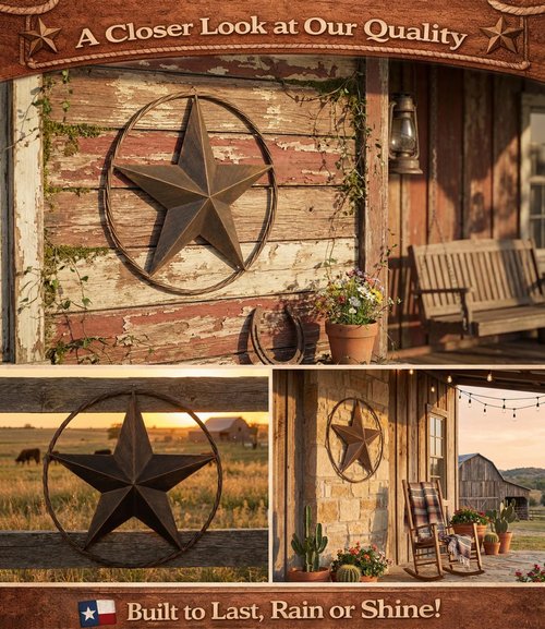 Ontrip 24" Metal Barn Star Wall Decor, Rustic Western Lone Star Metal Wall Art, Powder-Coated Iron, Indoor/Outdoor Porch Patio Fence Fireplace Farmhouse Decor, Housewarming Gift