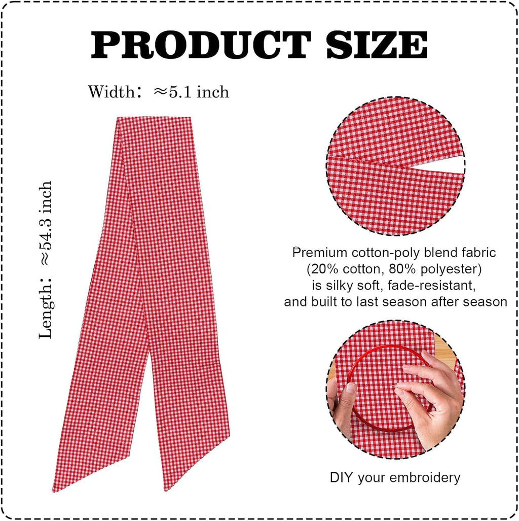 YKW Red & White Gingham Wreath Sash - 5.12" x 54.33" Decorative Ribbon for Holiday & Wedding Decor