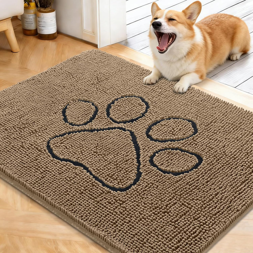 OLANLY Dog Door Mat - Absorbent Non-Slip Muddy Paws Doormat | 40x32 Tan Chenille Design