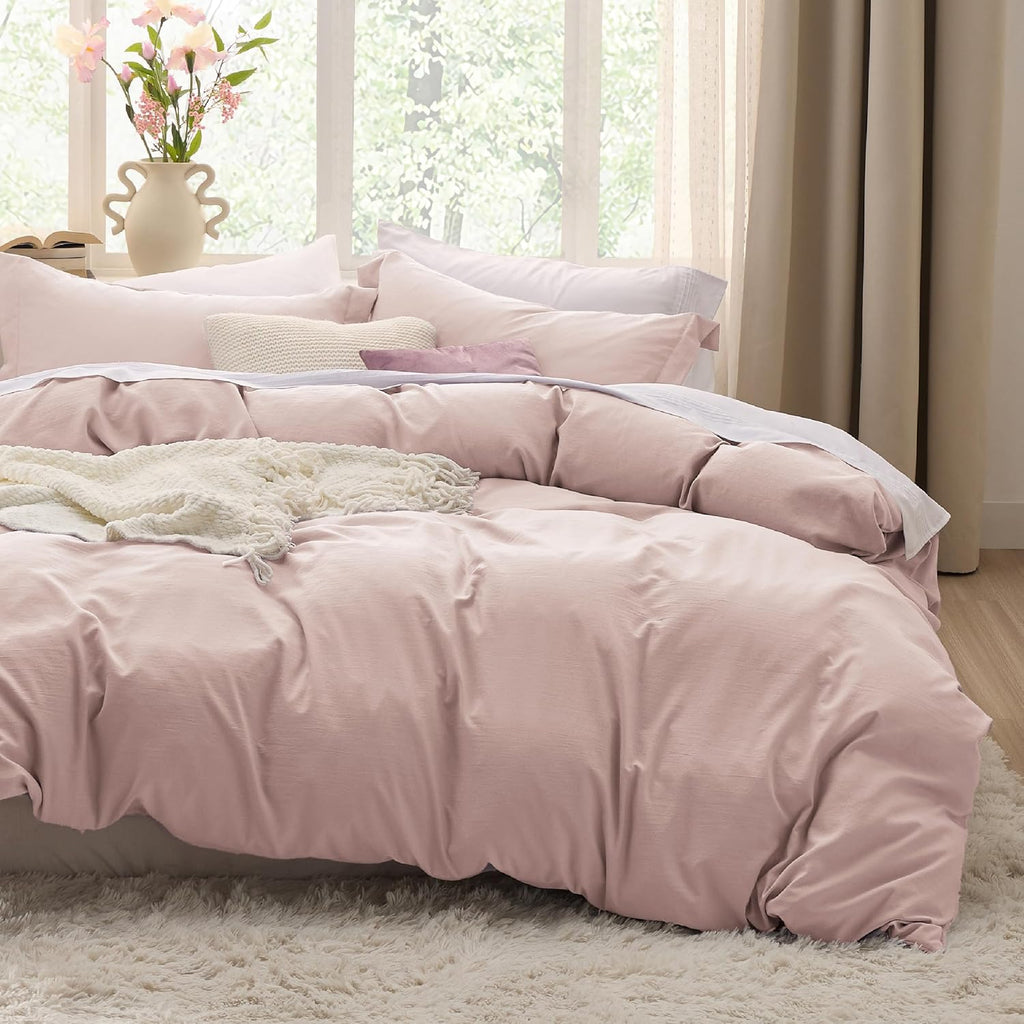 Bedsure King Size Duvet Cover Set - Soft Rose Pink Prewashed Cotton-Like Polyester, 3 Pieces with Zipper Closure
