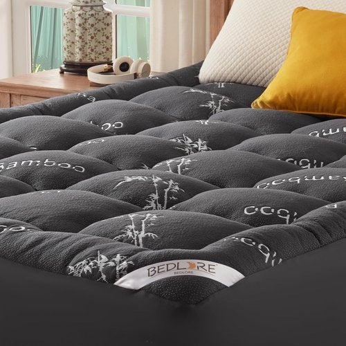 BEDLORE Twin Mattress Topper - Soft Bamboo Viscose Pillow Top for Back Pain Relief | Dark Gray, Fits 6"-15" Mattresses