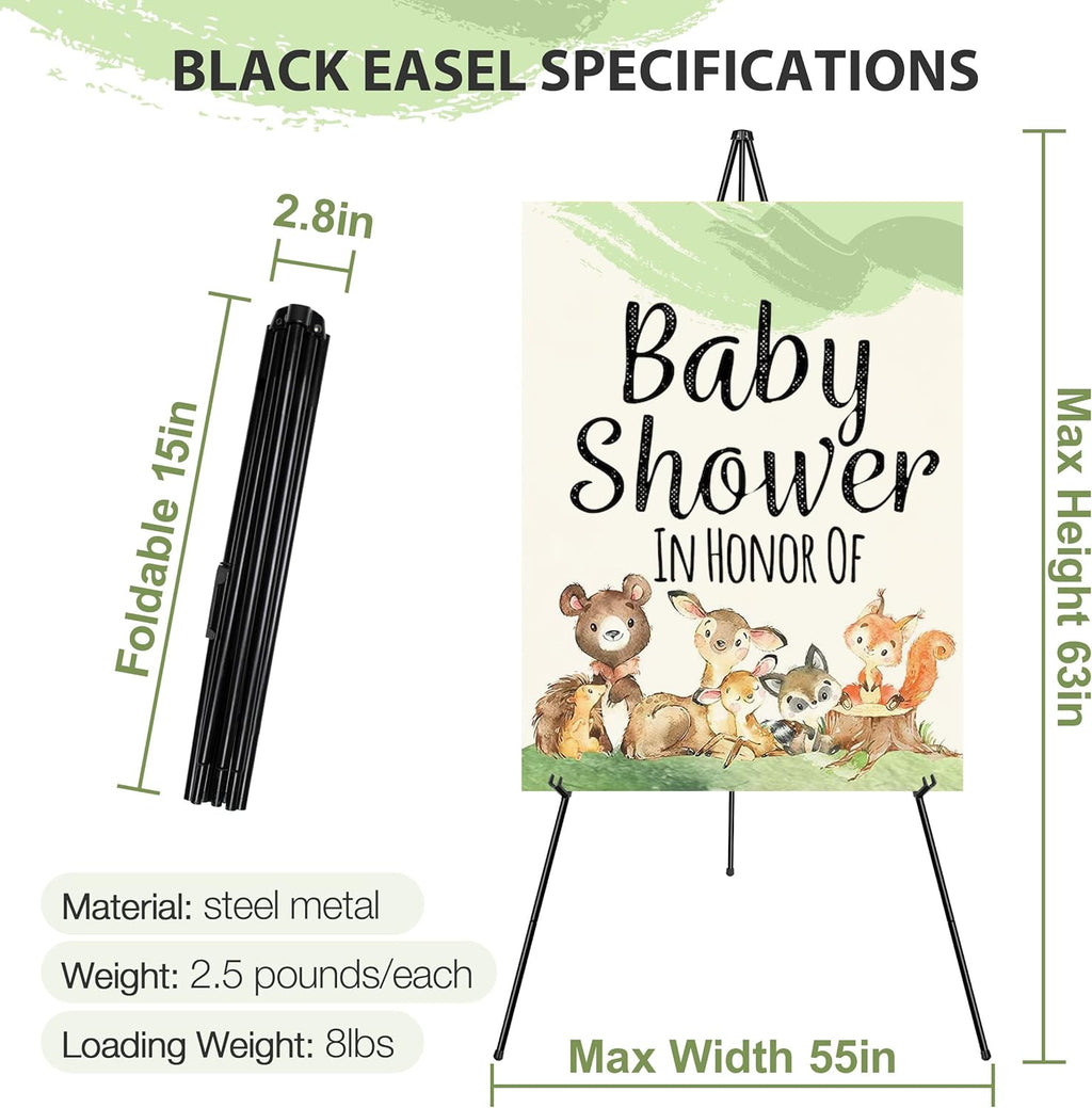 Skiennix 63" Adjustable Metal Easel Stand - Perfect for Wedding Signs & Art Displays | Black Tripod Design