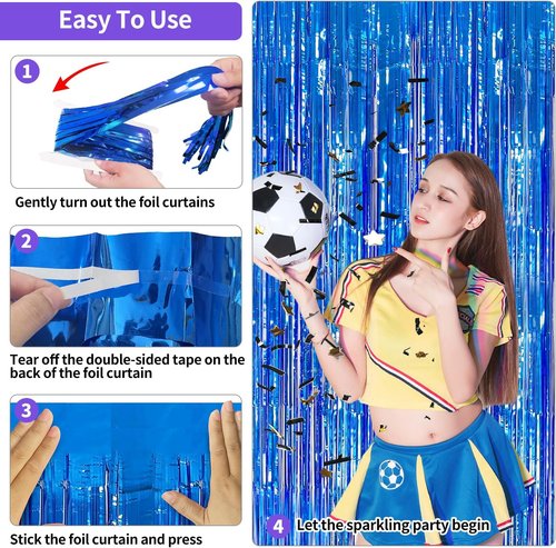 Blue Streamers | 3.3x8.2ft Dark Blue Tinsel Backdrop - Ocean Themed Party Decorations, 2 Pack