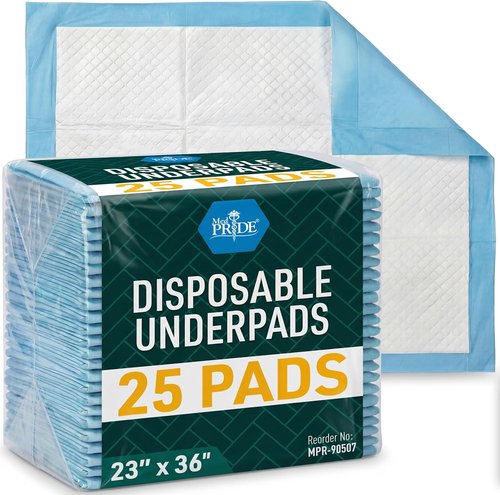 Med Pride Disposable Underpads - Super Absorbent Incontinence Pads | 23'' X 36'' | 25-Count for Kids, Adults, Pets