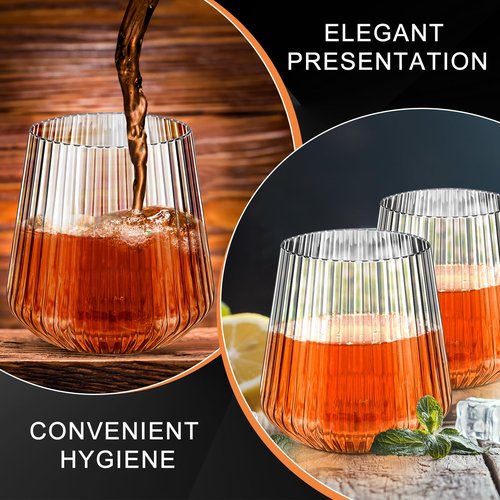Denylo pro 50 Pcs 14 OZ Plastic Ribbed Wine Glasses Disposable Clear Wine Glasses Recyclable Shatterproof Reusable Plastic Cups for Party Home Bars Wedding Tasting Favors