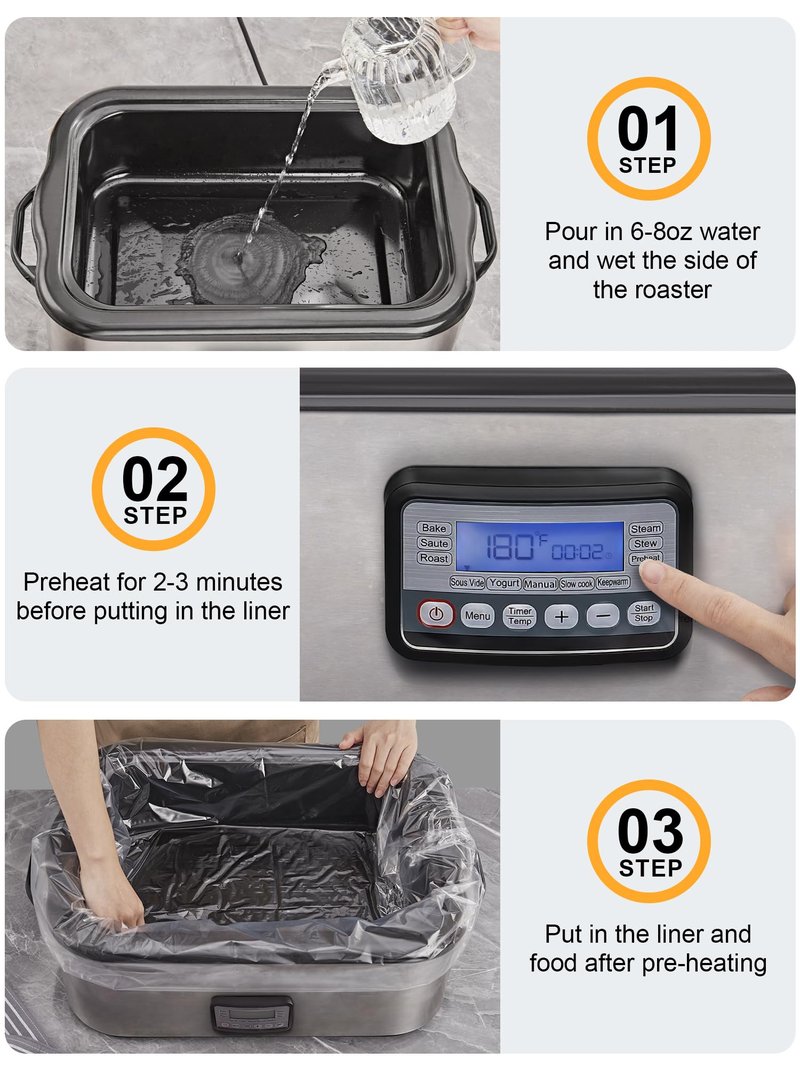 SMARTAKE Electric Roaster Liners, 15 Count Disposable Roaster Liners, Fits 16, 18, 22 Quart Roasters, Roaster Pan Oven Liners Plastic Cooking Bags for Instant Cleanup, 18 x 34 Inch
