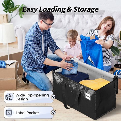Heavy-Duty Moving Bags - 8 Pack Extra Large Storage Totes with Lids & Reinforced Handles | Black