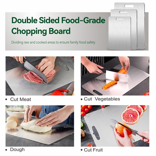 Titanium Cutting Board Set of 3,100% Pure Titanium Cutting Boards for Kitchen, Double Sided Food-Grade Chopping Board for Cutting Meat Vegetable Fruit, Dishwasher Safe