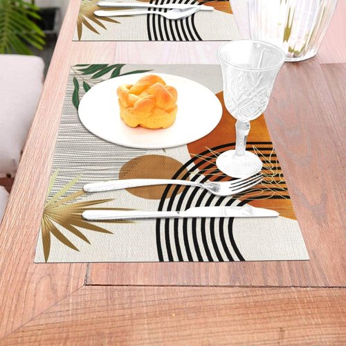 Mid Century Placemats 12x18 Inches Set of 4, Modern Boho Green Orange Tropical Leaf Decorative Rectangle Table Mats for Party, Home Kitchen,Dining Table Decoration
