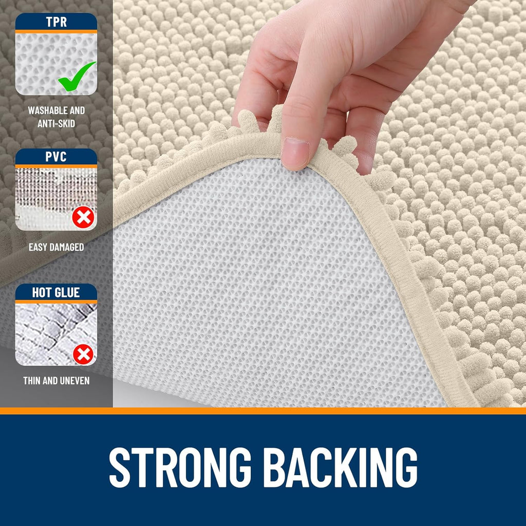 OLANLY Bathroom Runner Rugs - Extra Soft Chenille Bath Mats | 59x24, Quick Dry, Machine Washable, Sand